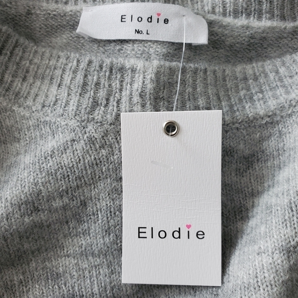NWT Elodie Gray Lightweight Crew Neck Sweater - Picture 4 of 5